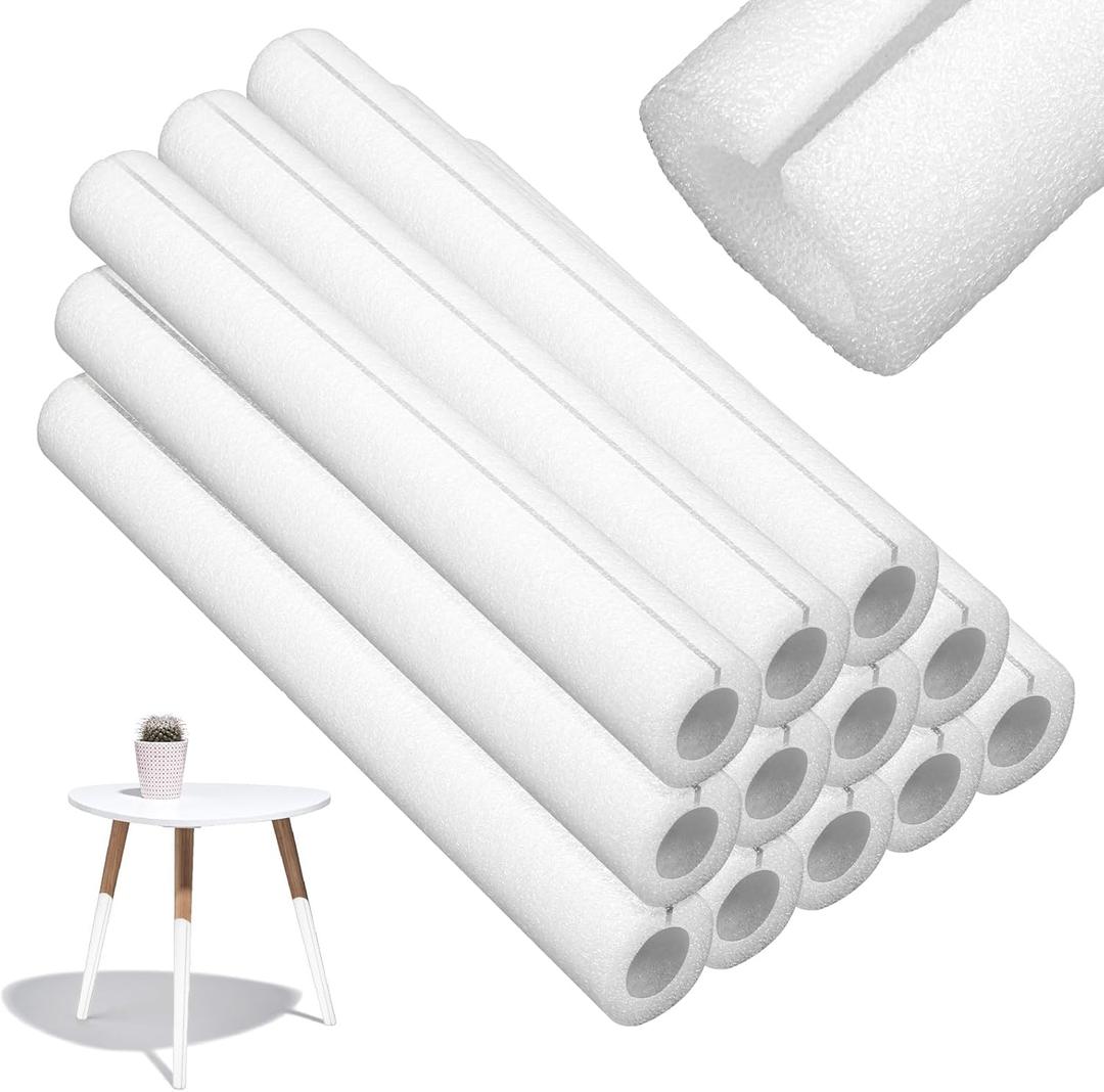 12 Pcs Clamp Foam Tube, 15.7 X 1.8 Inch OD, 1 Inch ID Pre Cut Tube Cover White Foam Pipe Protection for Table Leg, Bumper, Parapet, Corner Edge Protection