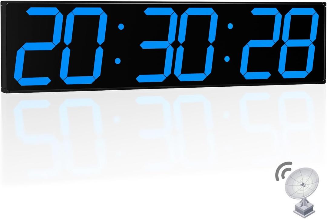 CHKOSDA 28.4''Large Digital Wall Clock,Automic Digital Clock with Alarm,Clendar and Termperature,Auto Time Sync with Easy Operation, Big Gym Timer with Countdown,Countup and Interval Workout(Blue)