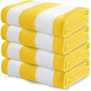 Exclusivo Mezcla 4 Pack Beach Towels, Large Microfiber Striped Beach Bath Pool Towel Set for Kids and Adults, Lightweight and Absorbent, 30x60 Inches, Yellow