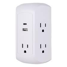 USB Charging Surge Protector 5 Protected Outlets, 2 USB Ports, White
