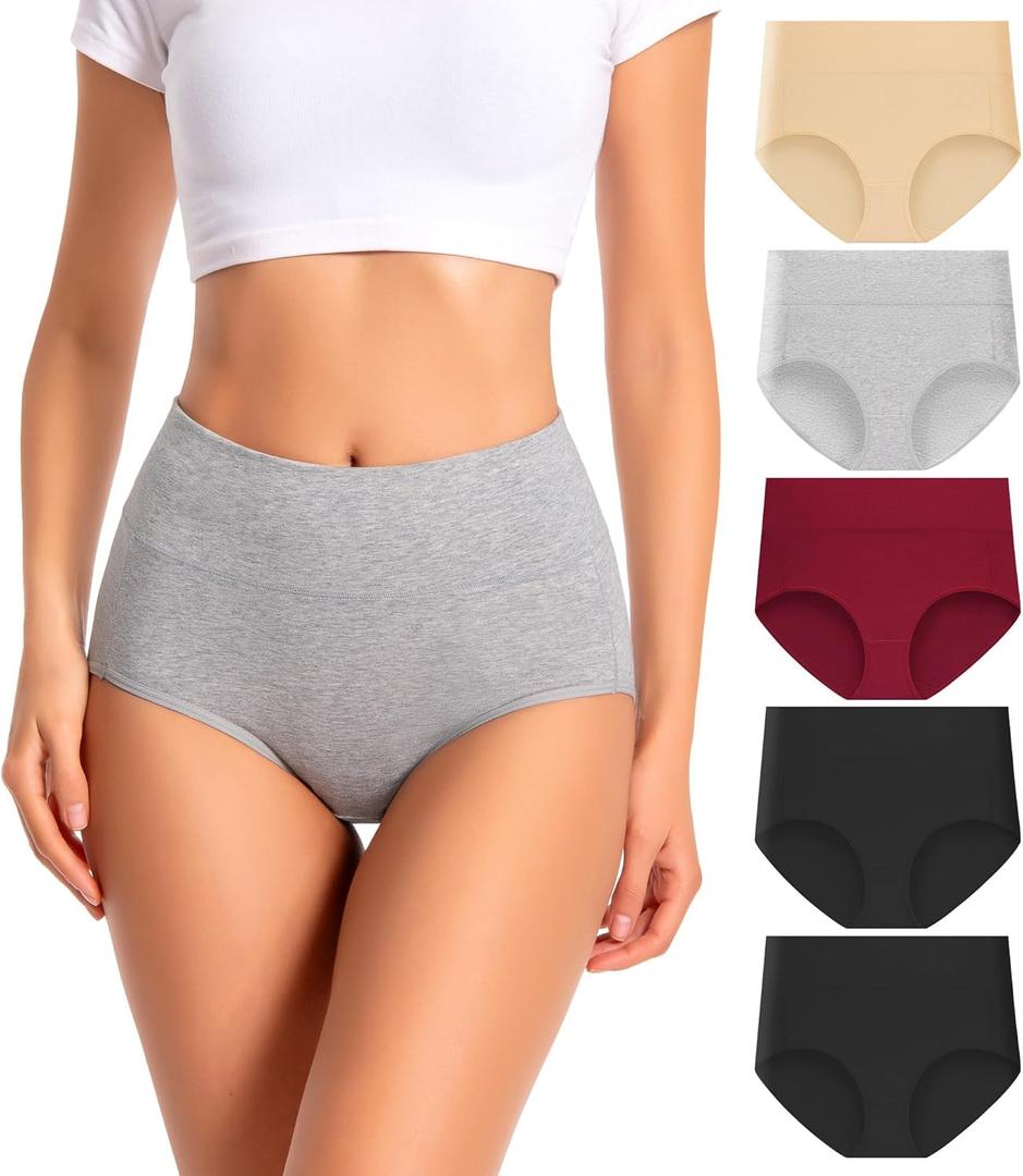 Dmuveo Womens Cotton High Waisted Underwear Tummy Control Full Coverage Postpartum Ladies Panties C Section Soft Briefs 5 Pack Plus Size 6, Medium