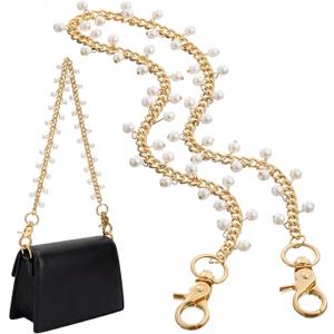 Hinly Vintage Purse Bag Chain Charm for Women Gifts, 18.1 Inch Gold Short Bag Handle Strap Charms Chains Replacement Accessories for DIY Handbag Shoulder Crossbody Clutch Decoration(Pearl Chain)