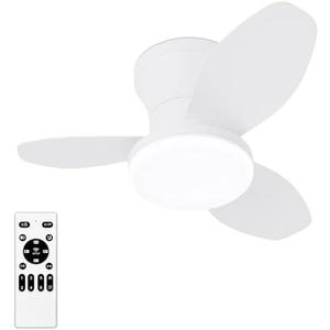 Glowall Ceiling Fan with Lights and Remote, 25" Flush Mount, Small Quiet, DC Motor, Reversible Blades, 6 Wind Speeds, Dimmable LED, Adjustable Color Temperature, Timer