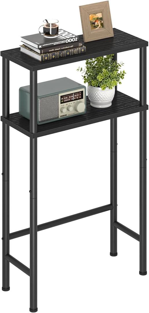 Asgolion Narrow Console Table, 15.7" Small Entryway Table, 2-Tier Sofa Table with Storage, Skinny Console Tables for Entryway, Hallway, Bedroom, Living Room, Foyer, Black