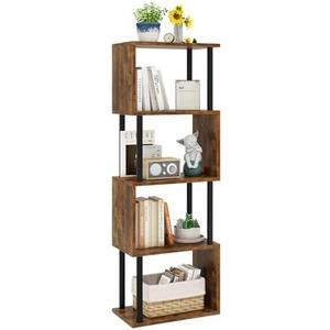IBUYKE 5-Tier Tall Bookshelf,S-Shaped Geometric Bookcase, Wood Display Shelves with Storage,Industrial Bookshelf for Living Room Bedroom, Home Office, Rustic Brown WBC015H