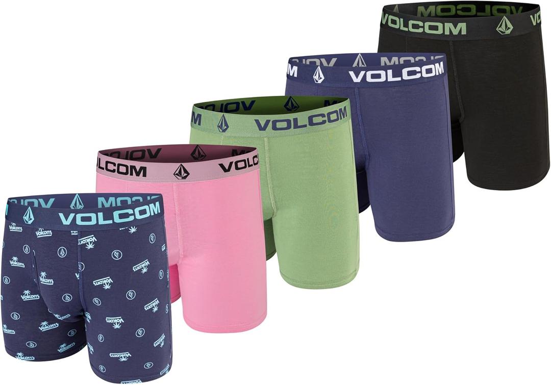 5 x Volcom Mens Boxer Briefs 5-Pack - Cotton Stretch Ultra Soft Fly-Front Boxer Brief Underwear (L, 36-38)