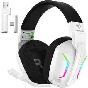 Wireless Gaming Headset for PS5, PS4, PC, Laptop, Mac & Switch, Dual Low-Latency 2.4GHz USB/Type-C, Bluetooth Gaming Headphones with ENC Mic for Gamecube, 3D Stereo, Colorful Light, 50H Power