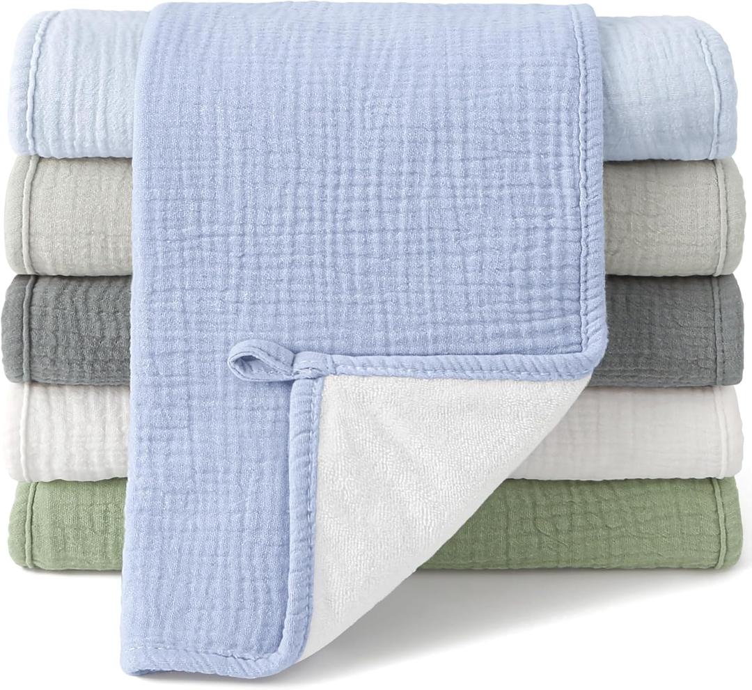 Bearmoss Muslin Burp Cloths, 100% Cotton Baby Burping Clothes, Large Extra Soft Absorbent for Unisex Newborn Boy and Girl, 20x10in, 6 Pack (Blue Green)