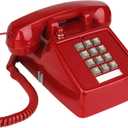 YOPAY Single Line Corded Desk Telephone, Home Emergency Intuition Amplified Retro Phone, Classic Dial Button Phone, Red