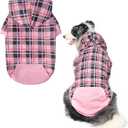 EXPAWLORER Plaid Dog Hoodie - British Style Warm Dog Sweater Shirt with Leash Hole,Pitbull Clothes Outfits,Winter Coat Apparel for All Breeds Puppy Girl Boy-Cat Apparel,Pink Large