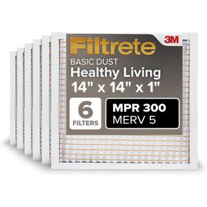 Filtrete 14x14x1 Air Filter MERV 5, 6-Pack AC Furnace Filters for Home HVAC, MPR 300 Basic Dust Defense, Removes Lint & Household Dust, 3-Month Pleated Electrostatic (Actual Size 13.81x13.81x0.81 in)