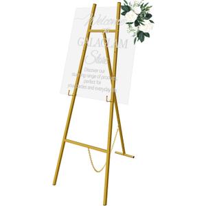 Gold Easel Stand for Signs, Metal Decorative Easels for Wedding Heavy Sign Posters Home Display Painting, Artist Easel for Painting Canvas