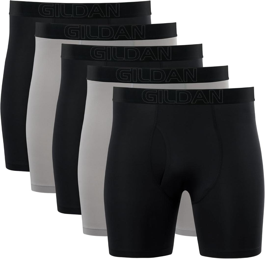 Gildan Men's Performance Underwear Boxer Briefs (Medium, Black/Opal Grey)