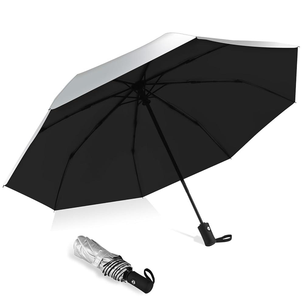 Sombrilla de 42/46/50 pulgadas con protección UV UPF 50+, paraguas de viaje, compacto para lluvia, sol, impermeable y resistente al viento, bloqueo solar, apertura automática