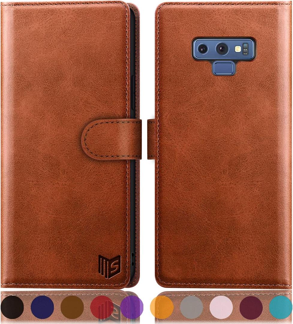 SUANPOT Galaxy Note 9 RFID Wallet Case - Leather Flip Folio, Credit Card Holder for Men & Women, Light Brown