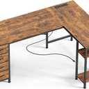 Huuger 55 Inch L Shaped Desk with Fabric Drawers, Reversible Computer Gaming Desk with Power Outlets and USB-C Port, Adjustable Side Storage Shelves, for Work Study Corner Home Office, Rustic Brown
