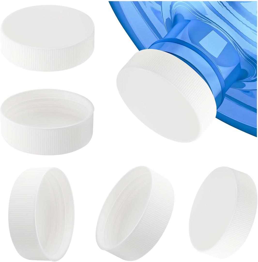 6-Pack 53mm Screw-On Water Bottle Caps with Foam Liner  Universal Fit for 5-Gallon Jugs, Leak-Proof & Durable Replacement Lids (53-400 Thread Size, Not for Snap-On or Glass Bottles) White