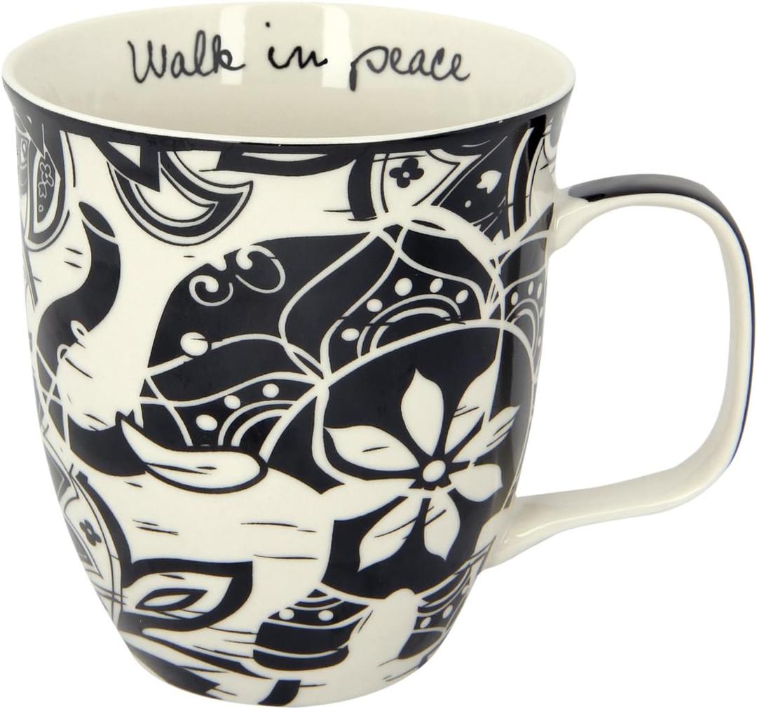 Karma Ceramic Black and White Boho Mug, Elephant , 16 oz