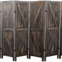 Premium Home 6-Panel Room Divider  Rustic Brown Barn Door, K Pattern Folding Privacy Screen, Partition Wall