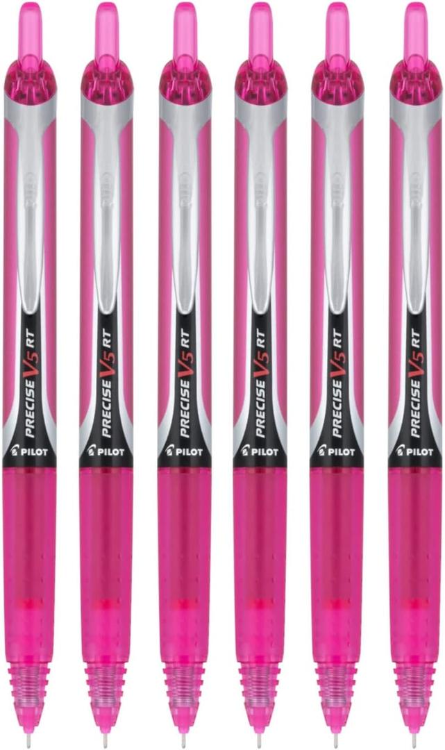 PILOT Precise V5 RT Refillable & Retractable Liquid Ink Rolling Ball Pens, Extra Fine Point (0.5mm), Pink Ink, 6-Pack