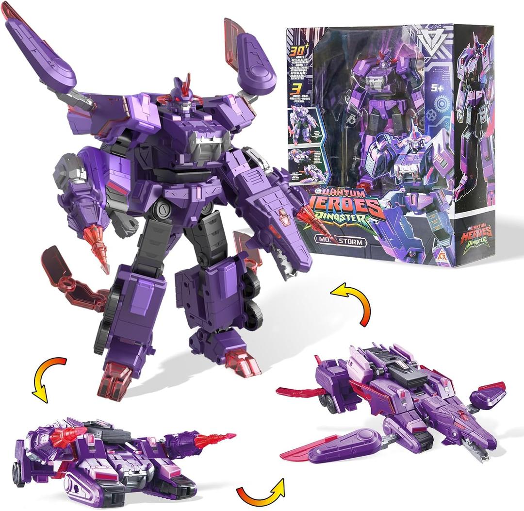QUANTUM HEROES DINOSTER Robot Transformable 3 in 1 Mosa Storm, 8.66 Inches, Toys for Children, Transforming Toys Trolley and Robot for Boys and Girls 5 6 7 8 9 10 Years, Purple