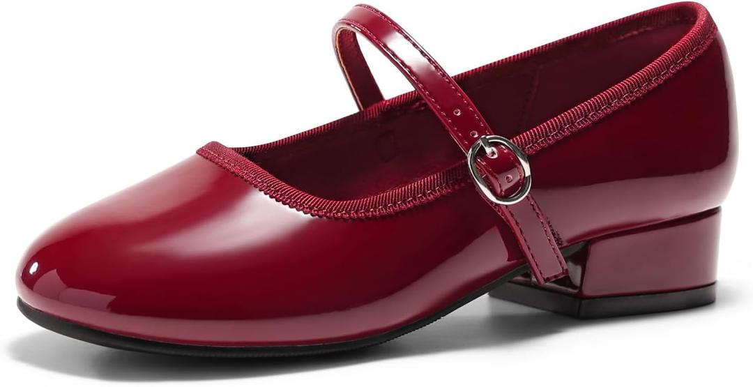 Coutgo Girls Dress Shoes Mary Jane Shoes Low Chunky Heel Wedding Party Flower Girl Flats (for Toddler/Little/Big Kids) Size 4Y