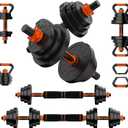VTORY Adjustable Dumbbell Set, 90lb Free Weights Dumbbells Set, 4 in1 Dumbbells Set Barbells, Kettlebells, Push-Up Stands Weight Set, Non Slip Grip, Ergonomic Design, Weight Set for Home Gym, Set of 2