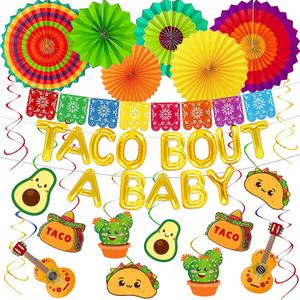 22Pcs Taco Bout a Baby Decorations Banners Paper Fans Hanging Swirls Mexican Fiesta Cinco De Mayo Birthday Baby Shower Party Decor Supplies
