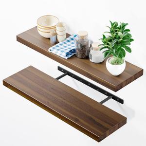 BATODA Set of 2 24" Acacia Floating Shelves for Wall  Rustic Farmhouse Wood Floating Shelf - Book Shelf for Wall & House Dcor - DIY Floating Book Shelves - with Brackets & Hardware (Walnut Color)