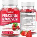 Potassium Magnesium Gummies,High Absorption Magnesium Glycinate,D3 & B6,Potassium Citrate - for Muscle Support, Leg Cramps & Electrolyte Balance - Vegan, Non-GMO, Strawberry Flavor, 60 Count, Exp 05/28/2028