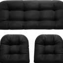 DANGHOOGY Wicker Chair Cushions, Waterproof Outdoor Loveseat Cushions for Patio Furniture, 3 Pieces Wicker Furniture Cushions, 1 Loveseat and 2 U-Shaped Cushions, Black