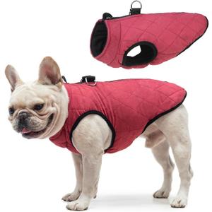 SCENEREAL Winter Dog Vest Coat with Harness Built In, Warm Puppy Jacket for Small Medium Dogs, Cold Weather Coat with Zipper, Fleece Puffer Vest Windproof Snow Clothes (L (Chest 19")-Regular, #1 Red - Matte)