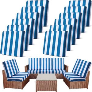 Newwiee 12 Pcs Patio Stretch Outdoor Cushion Covers Sofa Couch Cover Replacement Couch Slipcover Sofa Seat Chair Porch Patio Furniture Protector, Flexibility Washable (Blue White,Stripes)