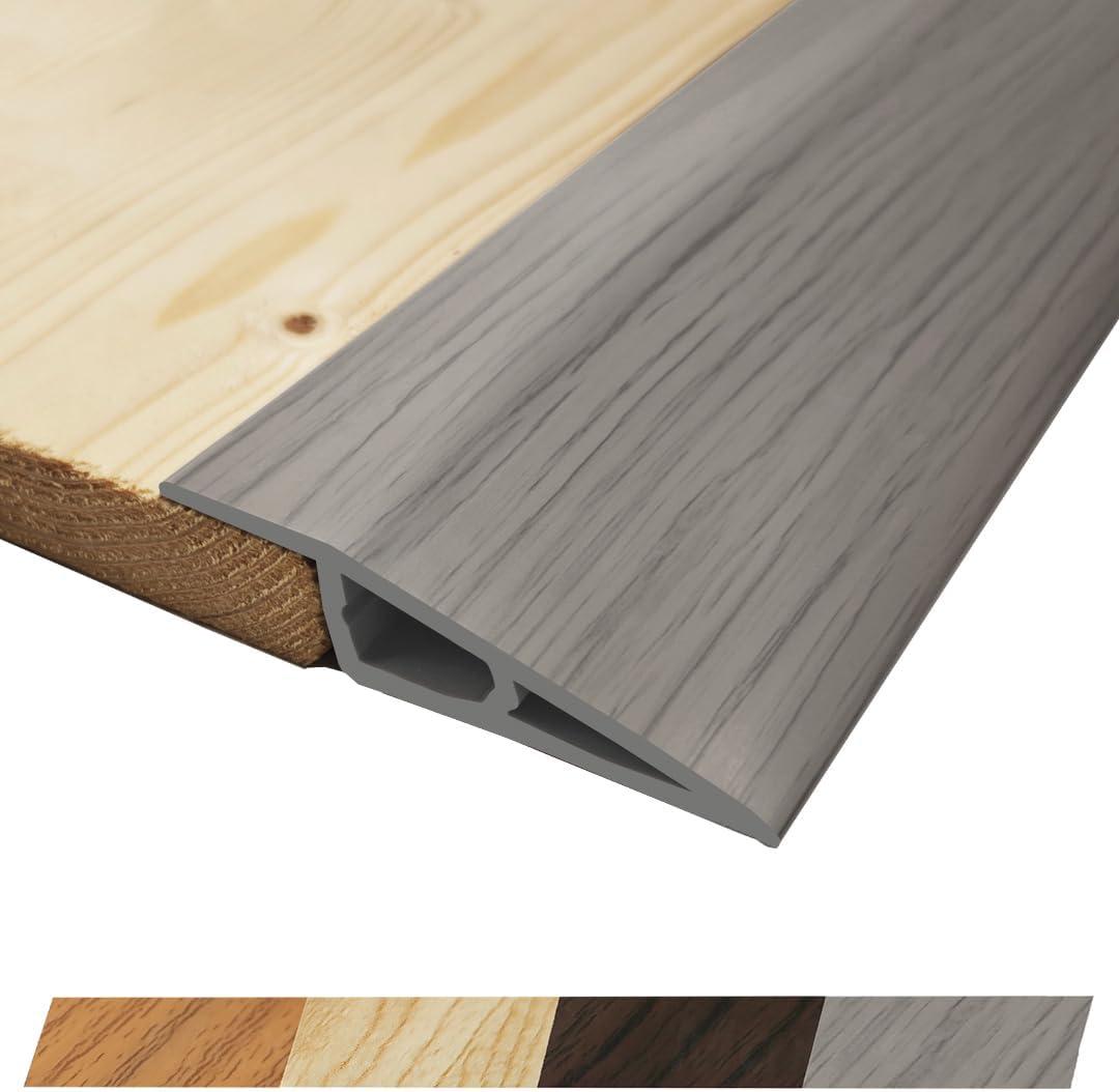 1/2" to 3/5" Height Threshold Ramp - Rubber Threshold, Floor Transition Strip, Door Strip, Wheelchair Ramp, Carpet to Tile Strip (Gray Oak Ash, 80 inches)