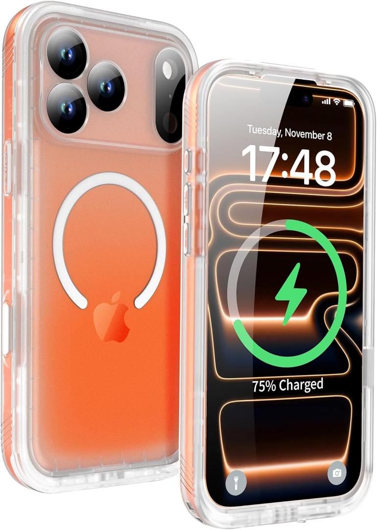 SPORTLINK Magnetic for iPhone 17 Pro Case  IP68 Waterproof Full Body Heavy Duty Military Shockproof Dropproof 360 Sealed Rugged Cover for i Phone 17 Pro 6.3 Inch Frosted Clear Compatible with Magsafe