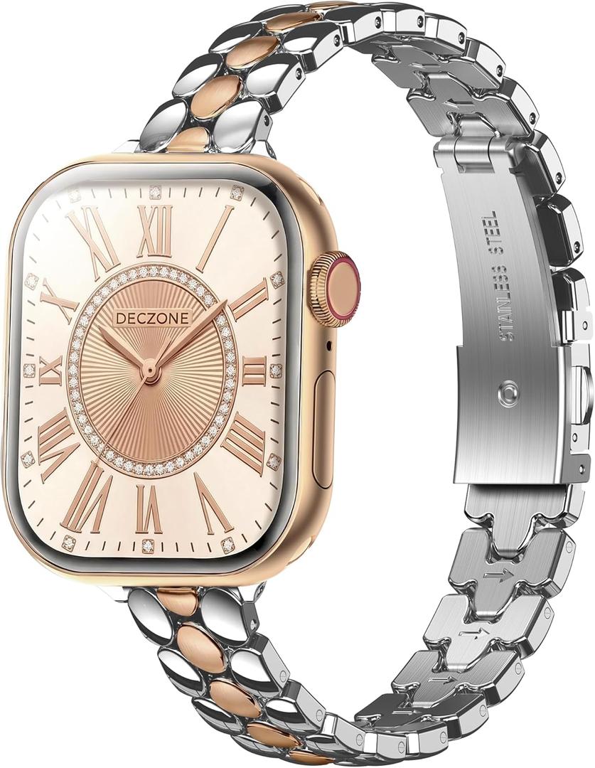 Narrow Metal Band Compatible with Apple Watch Bands 38mm 40mm 41mm 42mm 44mm 45mm 46mm 49mm, iwatch Thin Stainless Steel Bands Series 11 10 9 8 7 6 5 4 3 2 1 SE Ultra for Women (Silver Rose Gold)