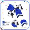 12PCS Soccer Bows 8" Soccer Cheer Bow Large Girls Hair Bows Cheerleading Bows Bulk Elastic Band Ponytail Holder for Teen College Football Competition-White Blue