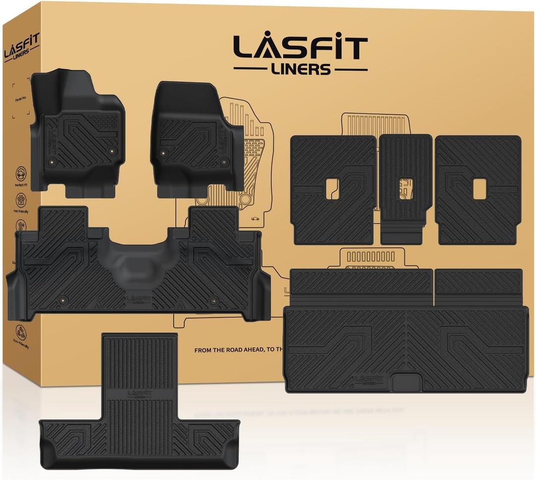 LASFIT Floor Mat&Cargo Backrest Mat for Fit 2025 2026 Ford Expedition Standard,Easy Clean 100% TPE All Weather TPE Custom Fit for SUV Car Liners, 1st& 2nd& 3rd& Cargo Liner, Black 5pcs