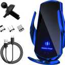 Wireless Car Charger, 15W Fast Charging Mount Electric Induction Car Phone Holder, Universal Auto-Clamping Magnetic Charger Air Vent Mount Bracket for Most Smartphones (Blue)