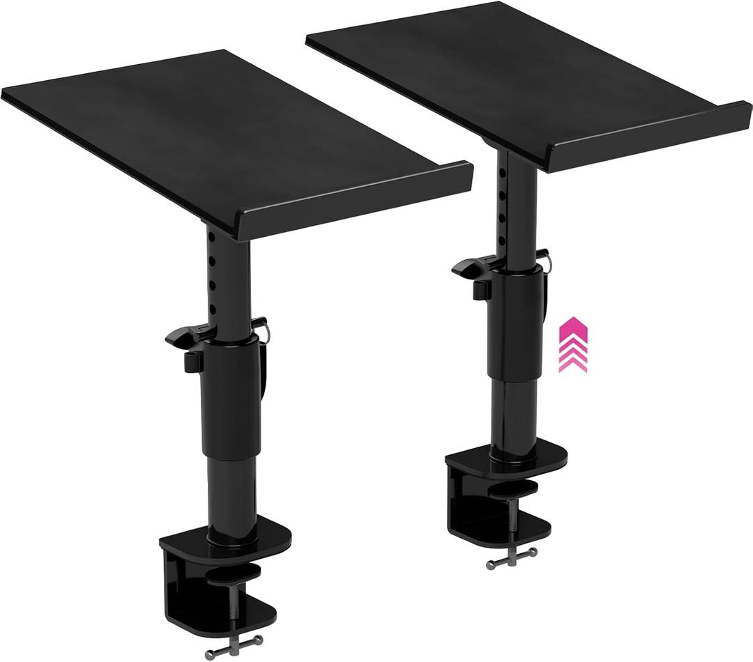 Liquid Stands Studio Monitor Stands - Music Studio Desktop Speaker Stand - 2 Pack 12x9 Clamp-on Adjustable Short or Tall Speaker Support for Music Booth Desk Audio Monitor Stand Mount with Tilt