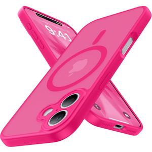 Magnetic Shockproof for iPhone 17 Case,[Full Camera Protection][Compatible with Magsafe][Non-Slip][Mil-Grade Protection] Slim Anti-Yellowing Translucent Matte Phone Case for iPhone 17,Hot Pink