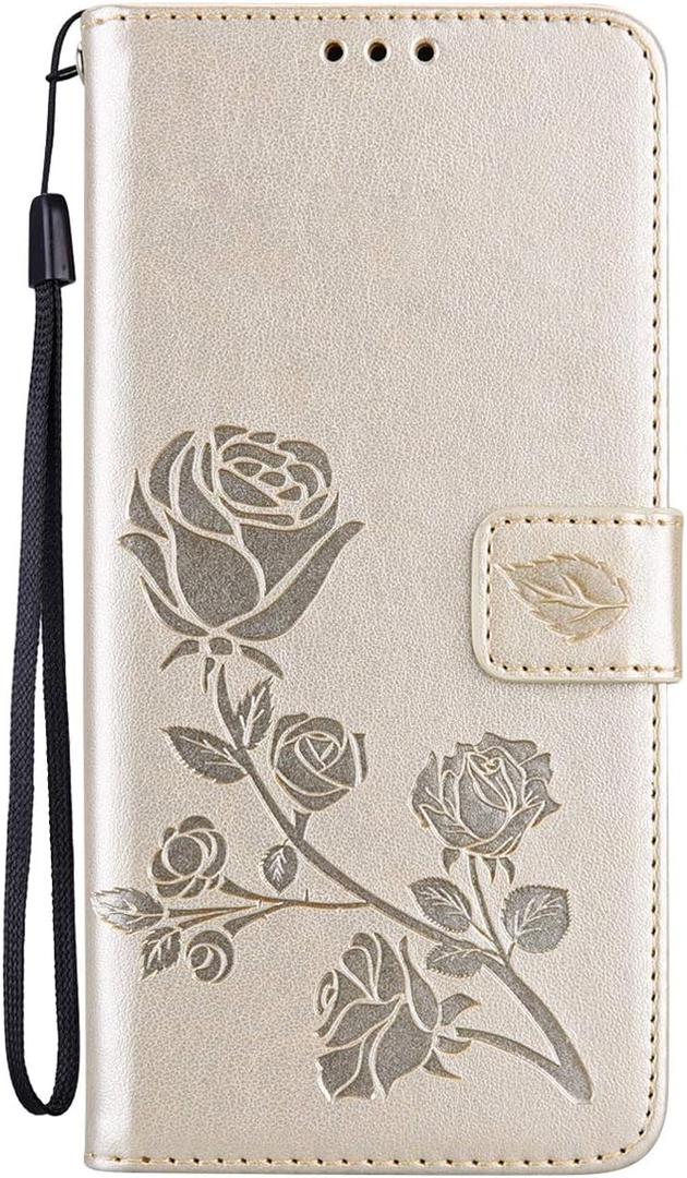 for Samsung Galaxy S23 Case,Galaxy S23 Case Wallet for Women Men with Card Holder Leather Kickstand Shockproof Flip Cover for Samsung Galaxy S23 5G 6.1 Inch (Floral-Gold)