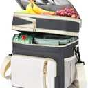 Lunch Box & Lunch Bag for Women Men, Large Insulated Adult Lunch Box Leakproof Lunchbox Cooler Bag for Work Picnic Beach,16L, Grey & White