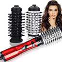 3 in 1 Hot Air Styler and Rotating Hair Dryer Hair Dryer and Blow Dryer Brush in One 2 Interchangeable Brushes for Dry and Wet Hair, Auto Rotating Curling Hot Hair Brush (Red)