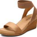 DREAM PAIRS Womens Elastic Ankle Strap Open Toe Platform Wedge Sandals Comfortable Summer Shoes (8.5, Camel)