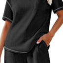 Ekouaer Women Waffle Knit Lounge Short Sleeve Top with Pockets Small