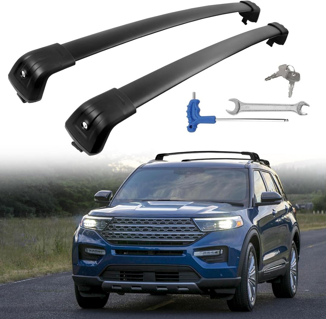 220lbs Upgrade Explorer Roof Rack Cross Bars Compatible with Explorer 2020-2025 (Fit for Raised Side Rails), Heavy Duty Black Matte Aluminum Anti-Corrosion Crossbars with Anti-Theft Lock