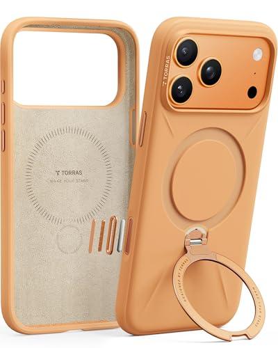 TORRAS Q3 Silicone 360 Spin for iPhone 17 Pro Case with Stand, Fit for MagSafe, Magnetic Ring Stand with Camera Control, Liquid Silicone Rubber Soft Phone Case for iPhone 17 Pro 6.3'', Pastel Orange