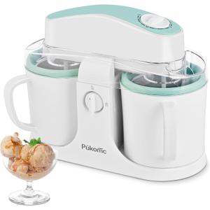 Pukomc Ice Cream Maker Machine for Home Use, with Two Ice Cream Bowls,Simple Operation and Easy to Clean,White Green