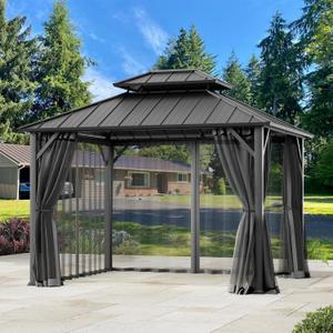 Covered Outdoor Universal Gazebo Mosquito Netting 10'x10' Replacement, 4-Panel Screen Walls with Double Zipper for Outdoor Patio Canopy Garden Gazebos, Dark Gray and Black